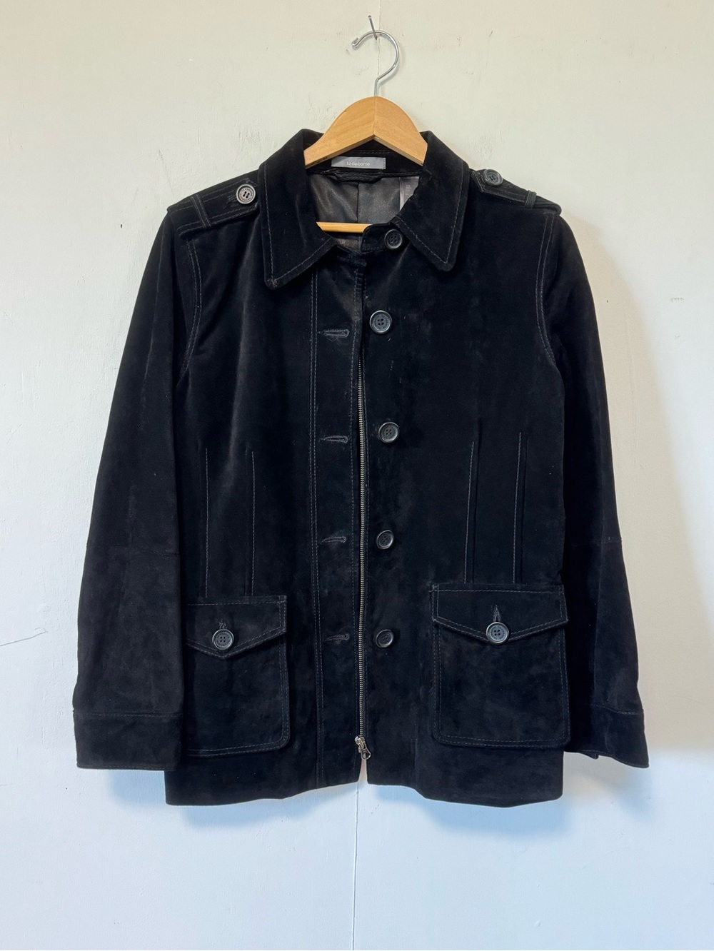 Liz Claiborne Black Suede Leather Jacket Womens Large Y2K Vintage Zip Button - Picture 11 of 11